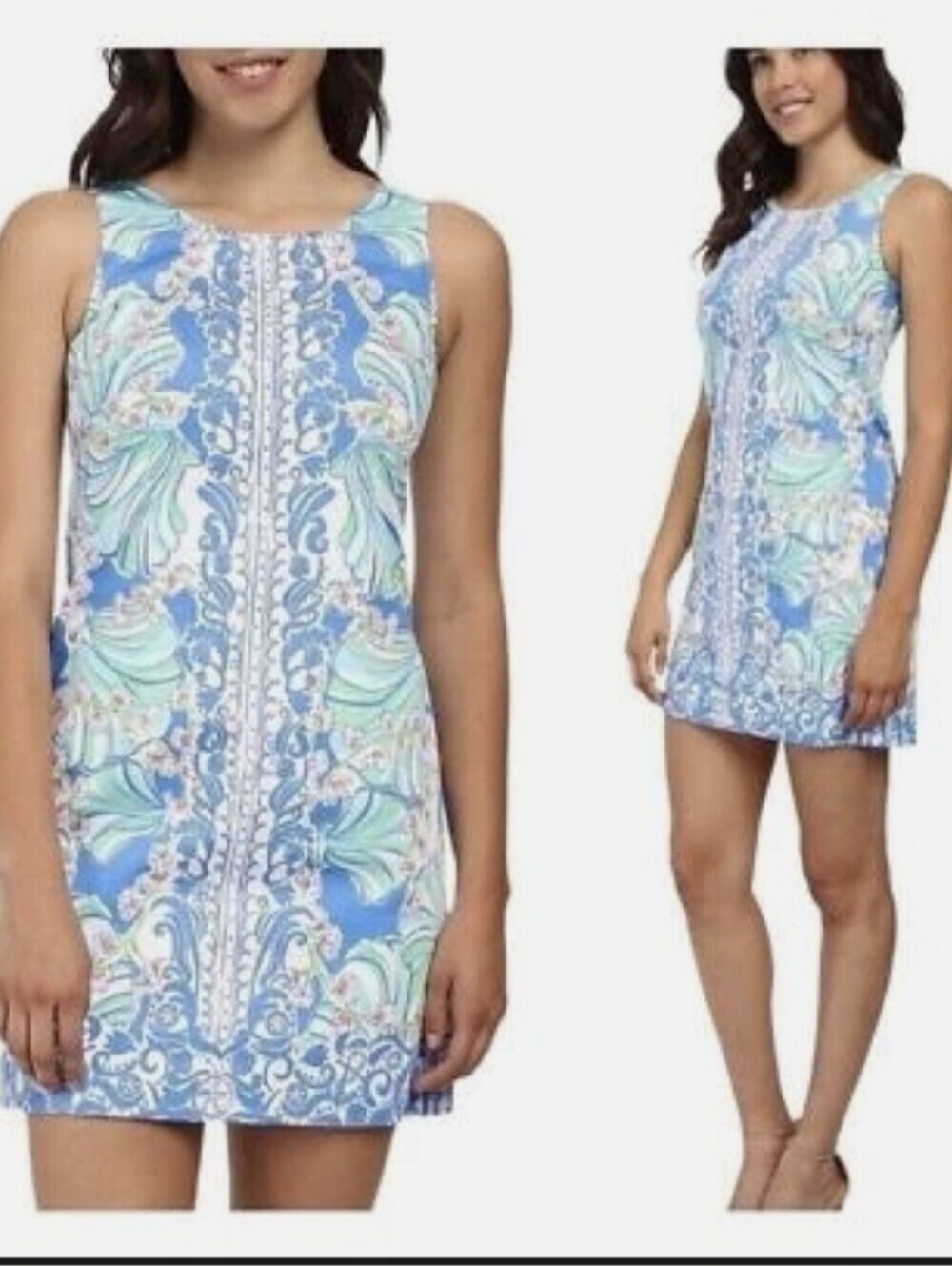 Lilly Pulitzer Cathy Shift Dress Size 4 Blue Green Floral Coastal Resort Preppy